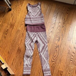 Fabletics Burgundy and White Patterned Set